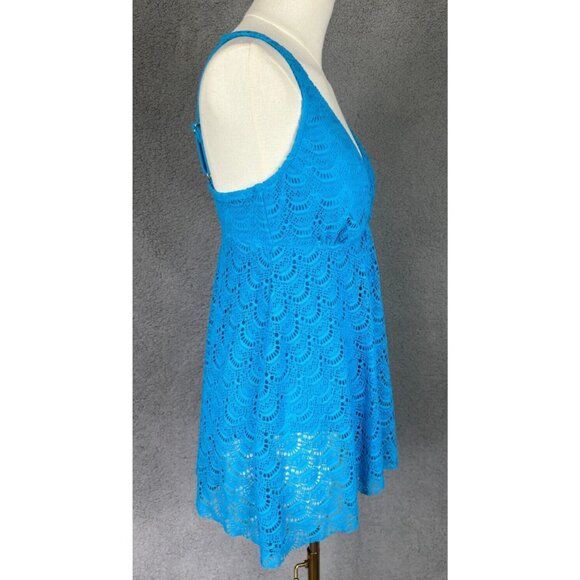 Swim Solutions Women's Tummy-Control Flyaway Swimdress Crochet 8 Blue NWT's. - Picture 2 of 8